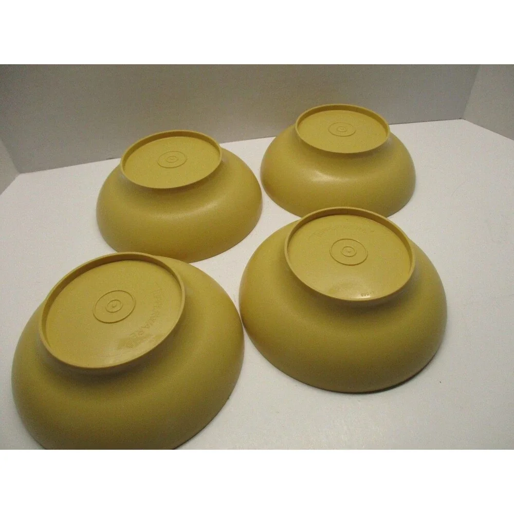 Vintage Tupperware Salad/Cereal Bowls 890 Harvest Gold Yellow Set of 4 VERY NICE